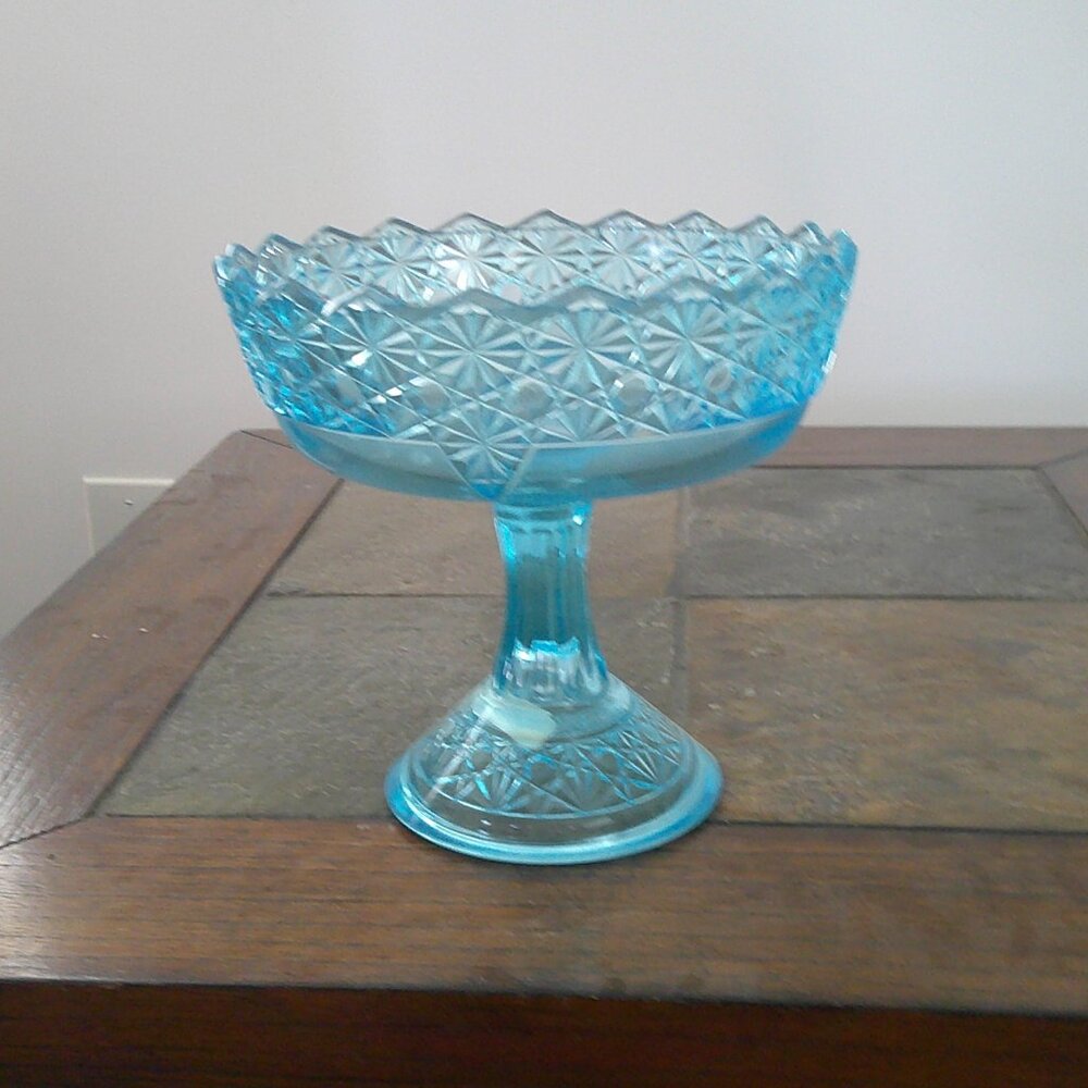 Mosser Light Ice Blue Queen Pattern Pedestal Compote